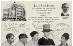 A Night in Venice Era Postcard, Circa 1929, Featuring Ted Healy With Moe, Larry, Shemp & Fred Sanborn -- 5.5 x 3.5 Postcard Promotes the North Park Hotel in Chicago -- Near Fine